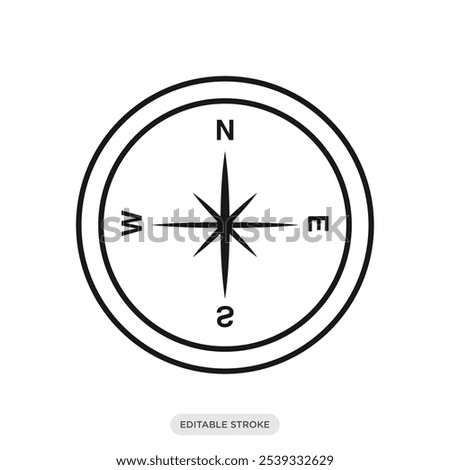 Compass, navigation icon, travel tourism symbol on white background - vector illustration