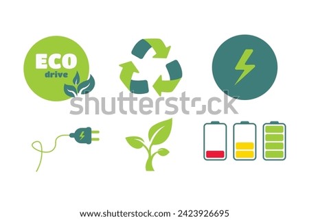 Vector six eco friendly icons eco drive. vector green eco technology for vehicles illustration