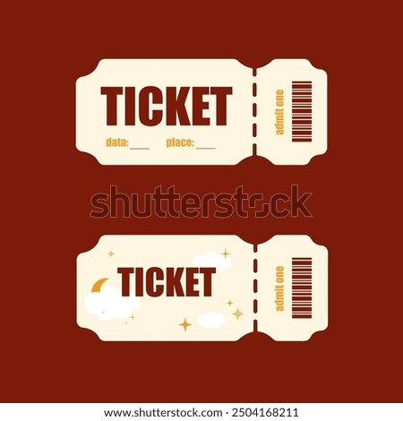 Ticket. Set of magic items in cardboard style vector illustration of cloud, magic. Template is perfect for children's events and costume parties.