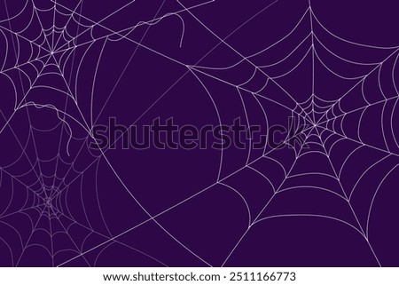 Flat background spider web on purple background