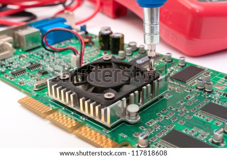 Computer circuit board, screwdriver and instruments in the laboratory