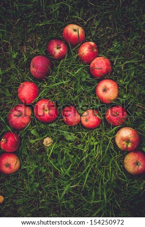 Character of apples in green grass