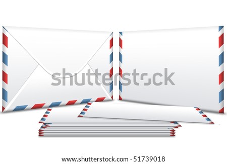 Two envelope isolate on white, front and back side with more envelope