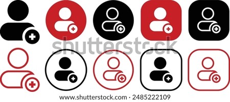 Account plus rounded icon set. Solid and outline icons vector collection.