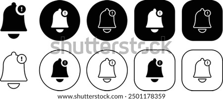 Black Notification Bell Warning Solid and Outline Icon