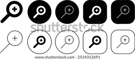 Black Search Plus Solid and Outline Icon