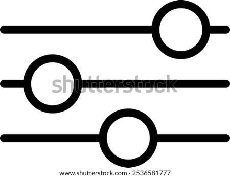 Three Lines with Dot Filter Black Outline Icon Isolated on White Background