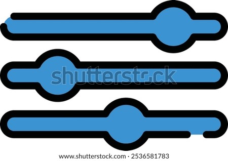 Three Lines with Dot Filter Blue Icon with Black Outline Isolated on White Background