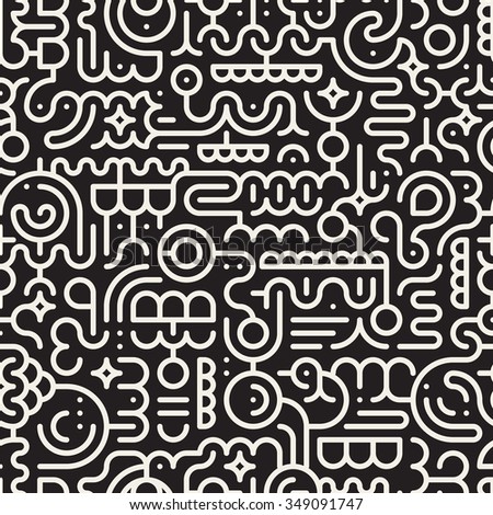 Vector Seamless Black And White Line Art Geometric Doodle Pattern Abstract Background
