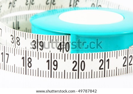 Measure tape coloured in white and blue, isolated on white
