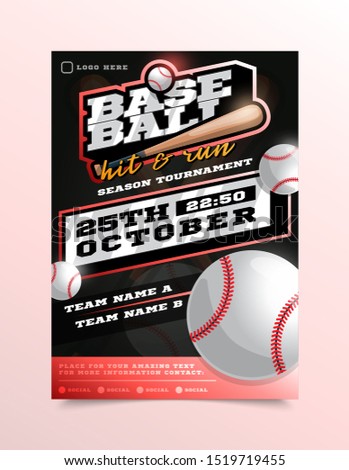 Baseball Sport Flyer Vector. Vertical Card Poster Design For Sport Bar Promotion. Tournament Flyer. Invitation Illustration.