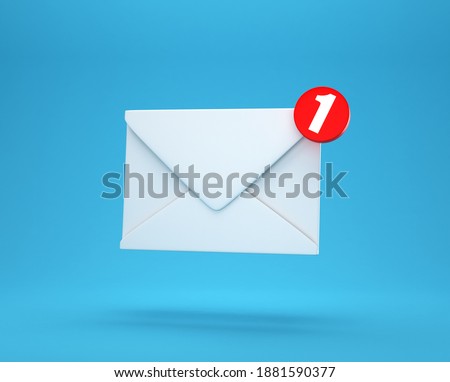 3d mail notification one new email message in the inbox concept isolated on blue background with shadow 3D rendering