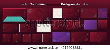 World football 2022 social media backgrounds set. Vector illustration Football soccer cup 2022 in Qatar square and horizontal pattern background or banner, card, website. burgundy color. 商業照片 © 