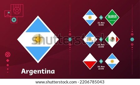 argentina national team Schedule matches in the final stage at the 2022 Football World Championship. Vector illustration of world football 2022 matches..