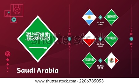 saudi arabia national team Schedule matches in the final stage at the 2022 Football World Championship. Vector illustration of world football 2022 matches..