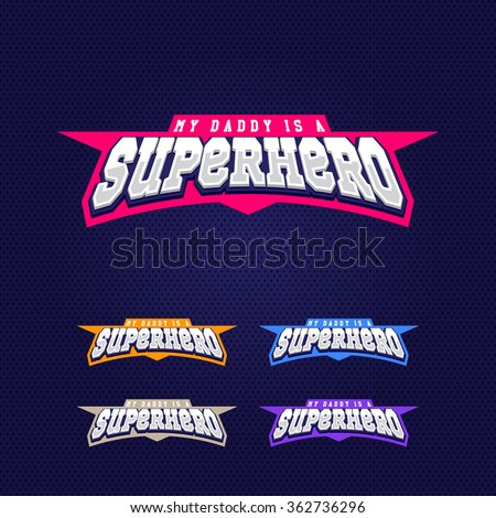 Super hero power vector typography, t-shirt graphics set on dark blue background. 