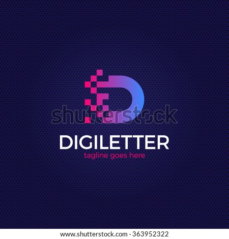 Business corporate letter D logo design vector. Colorful digital letter icon template for technology. Pixel logotype