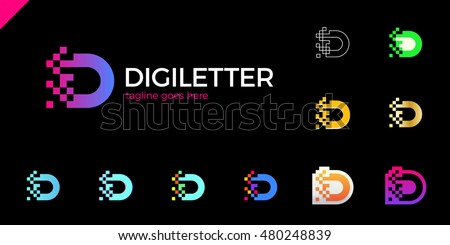 Business corporate Colorful letter D logotype vector template. Letter logo set for technology. Pixel logos