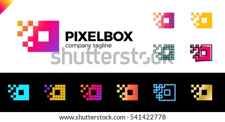 Set of Business corporate colorful letter O logo design vector logotype for technology. Vector Pixel square or box icon