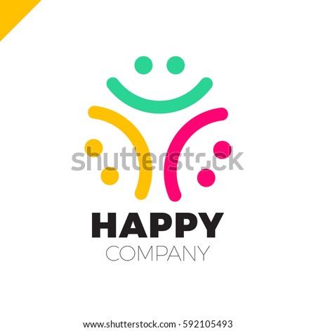Three Smile People Logo - Happy Community icon. Simple and funny vector logo isolated on white background