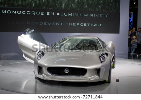PARIS - OCT 10: Jaguar new concept car CX-75 on display at the Paris Motor Show at Porte de Versailles on October 10, 2010 in Paris.