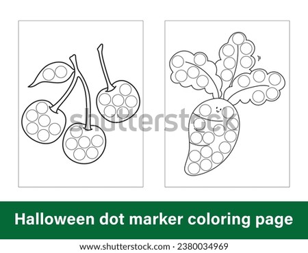 Halloween dot marker coloring page for kids. Line art coloring page design for kids