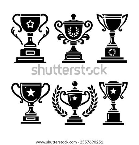 Trophy silhouette, sleek and sharp. Champion's cup outlined in style. Victory Icon in vector form. Iconic winning cup illustration. Silhouette of a triumph trophy. Champion's prize.
