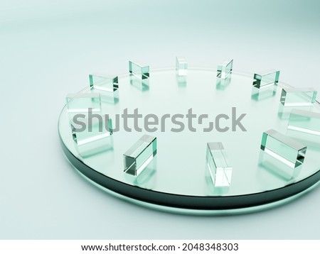 3D Rendering Geometric or Abstract Clock Shape Acrylic Glass Plates Product Display Background for Anti Aging Healthcare and Skincare Products.	
 Imagine de stoc © 