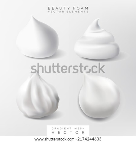 Vector 3D Illustration Beauty, Health Care or Grooming White Cream and Foam Elements for Brochure, Advertising or Book Cover.