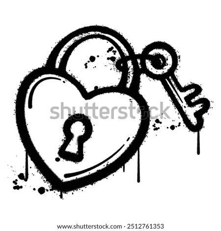 Black and White Graffiti Spray Painted key heart on white background