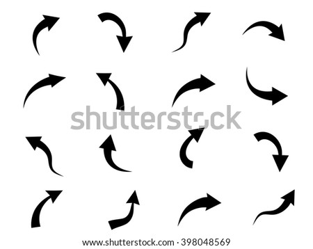 Vector illustration of curved arrow icons black.