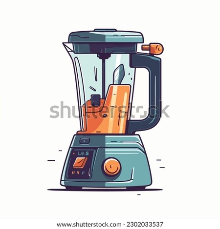 Cartoon illustration of a blender with a red handle.