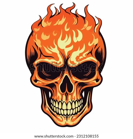 hand drawn skull fire illustration