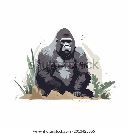 Gorilla wild animal on white background illustration