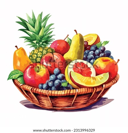 clipart fruit basket watercolor illustration