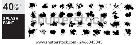 set of silhouette paint drops and splashes. Blotter spots, liquid paint drip drop splash and ink splatter.