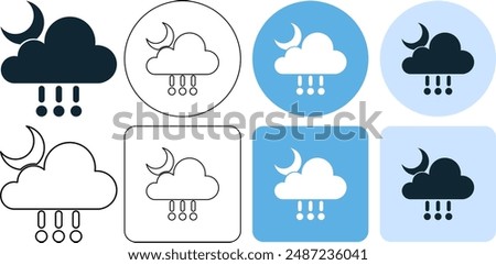 moon night, rain weather, hail rain, ice rain, icon symbol stroke line and glyph