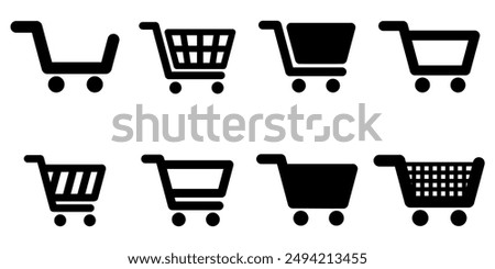 Set of different Shopping Cart trolley Icon shop and sale, purchase, buy icon Shopping and E-commerce check out icon. mart market icon symbol