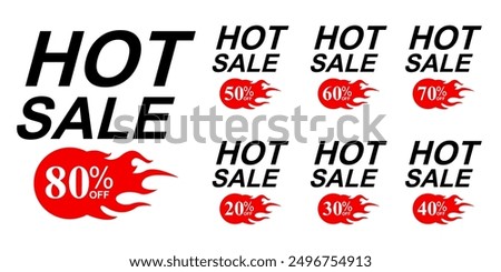 hot sale promotional and discount percent labels templates banner Special offer with flame online shopping, special Offer coupon, voucher, banner template, websites, social media advertising.