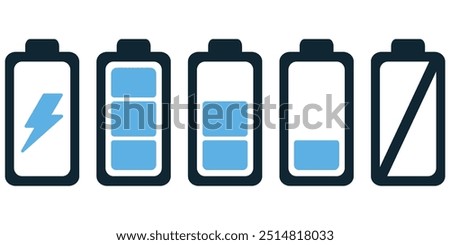 representations of Electric battery charge from full to empty icons for vehicle or device. Battery charging charge indicator icon. level battery energy	