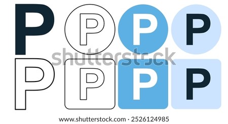 parking area zone place symbol or Phosphorus, phonographic, English orthography, Psychology and Pilcrow vector pictogram sign icon symbol ui and ux design, glyphs and stroke line