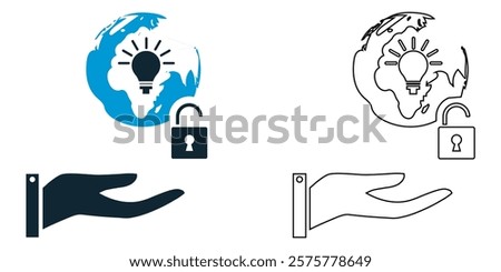 professional public domain icon vector. Features symbols like open locks, globe, and creative commons symbols