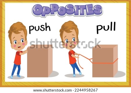 Vector learning material with opposites for children: push-pull