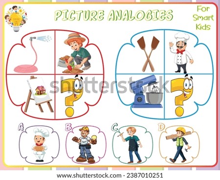 Logic worksheet picture analogies for kids are educational exercises that help children develop logical reasoning skills by identifying relationships between pictures. They enhance critical thinking