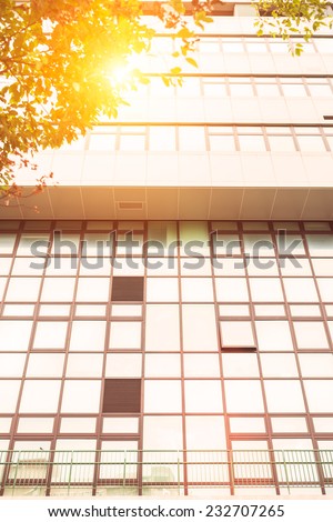 Office building with glass windows and sunshine