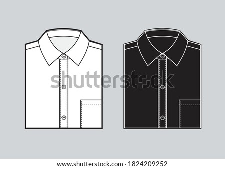 Men's blank folded shirt template. Two shirts set. Black and white shirts. Vector