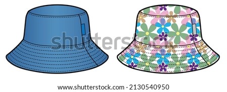 Panama hat denim color and with flowers pattern, bucket hat