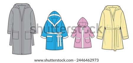 Bathrobes for the whole family, set of women's bathrobe, man's bathrobe and kids bathrobe