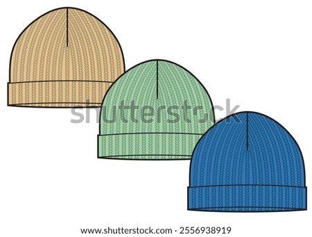 Set of wool beani caps. Winter knitted hats