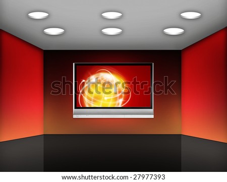 media room with plasma television on the wall